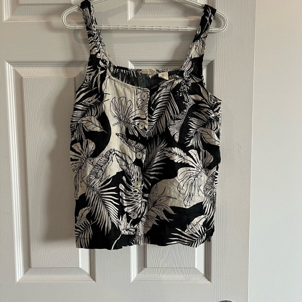 Christian Siriano Black and White Tropical Print Tank Top